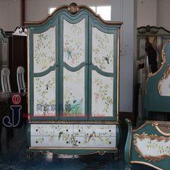 In 255 Southeast Asian American country old antique furniture painted gilt carved three door wardrobe Blue + Antique White 3 door Assemble
