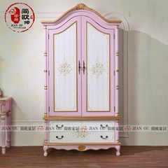 Simple style 313 European style rural antique painting, American village do old hand-painted, retro double door, big wardrobe, wardrobe Wood color 4 door Assemble
