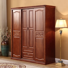 Special offer solid wood wardrobe sliding door door door four door 4 lockers oak wooden wardrobe bedroom furniture Topping (Hu Taoshai) 4 door Assemble