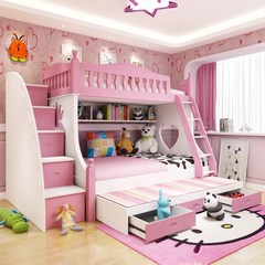 Get out of bed height bed double bed bed bed multifunctional children mother adult boy girl Princess wood furniture 1200mm*1900mm (powder) bed More combinations