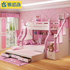 IELTS Luo children bed girl princess bed pink Mediterranean bed cluster wood mother bed under the bed 1200mm*1900mm Double-deck bed More combinations