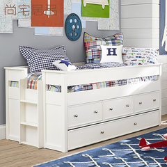 American white solid wood bed bed bed double bed with a low overhead Tuochuang storage bed bed for children 1000mm*1900mm Wiping varnish process More combinations