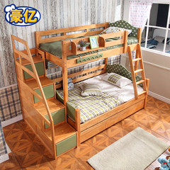 Small size Mediterranean solid whole wood, upper and lower double bed, children oak combination store, high box bed with guardrail 1350mm*1900mm Get out of bed + bookshelf + hang ladder + store high box More combinations