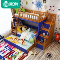 The level of children's bed bed bed boy girl mother bed double bed Mediterranean all solid wood bed furniture 1500mm*2000mm Dark (arc staircase) More combinations