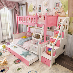 All wood crib bed double bed bed Mediterranean level mother on the bed of the male girl multifunctional 1350mm*1900mm Pink bed More combinations