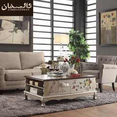 阿拉木汗 美式复古茶几实木现代简约创意客厅彩绘电视柜组合家具 整装 银箔