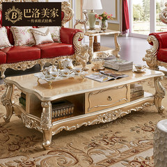 European style solid wood tea table, villa living room, double-sided carving, 1.6 meters long tea table angle, a combination of double pumping gold foil furniture Ready 0.8 meters angle [natural marble surface]