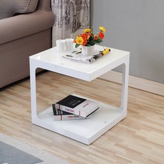 Simple living room small tea table small square table double side table sofa cabinet side a few a few simple small rectangular corner table White frame black glass (450*450*450MM)