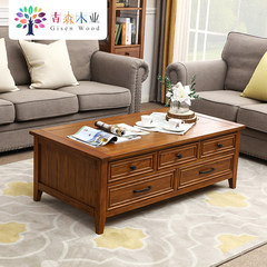 American country solid wood tea table, simple small unit, pewter wood tea table, multi drawer coffee table, TV cabinet combination Ready Honey color