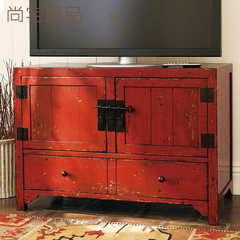 New Chinese classical retro, old solid wood TV cabinet, small apartment wall cabinet, multi-functional storage cabinet customization Assemble Wiping varnish