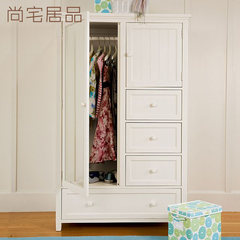 American Pastoral white solid wood wardrobe with fitting mirror, solid wood wardrobe, lockers, lockers, custom cabinets Wiping varnish Single Assemble