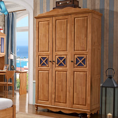 American country three solid wood door wardrobe 3 door storage closet closet whole wardrobe bedroom furniture Pink 3 door Assemble