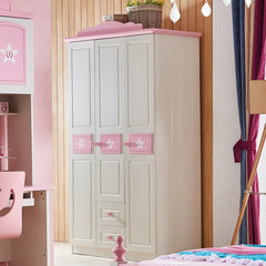儿童衣柜公主粉色衣橱三门整体衣柜简约现代家具木质衣柜 粉色衣柜 3门 组装