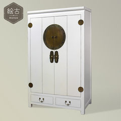 The ancient painting of new Chinese furniture export solid wood wardrobe elm antique sun cabinet storage cabinet cabinet classical bedroom white 4 door Ready