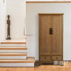 Journey to the East, solid wood retro Chinese handmade wardrobe, cabinet with drawers, logs, two bedroom, wardrobe customization Customized 2 door Ready