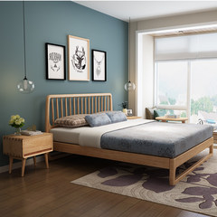 Nordic wax wood wood bed, 1.8 meters, 1.5 meters, double bed, marriage bed, small apartment, master bedroom, marriage bed 1500mm*2000mm Single bed Frame structure