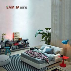 Eamija modern double fabric bed 1.5/1.8 m soft bed bed bed bedroom furniture can be customized 1500mm*2000mm Customizable colors Assembled rack bed