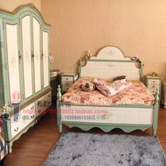 简式9005美式仿古彩绘实木单双人床欧式做旧家具公主床卧室架子床 1200mm*1900mm 图片色1 框架结构