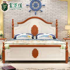 Rich Wanjia furniture, bedroom 1.8 meters double bed, solid wood bed 1.5 meters, Mediterranean style store, high box, big bed 1500mm*2000mm Bent frame high box single bed Frame structure