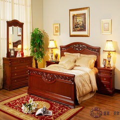 High end solid wood carving double bed, 1.8 beds, American rural old room, solid wood bed 1800mm*2000mm M camel (fine cashmere.) Frame structure