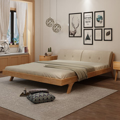 Blues furniture Nordic Europe simple modern bedroom solid wood log solid wood bed 1.5m1.8 meters double 1500mm*2000mm Log color bed +1 bedside cupboard Frame structure
