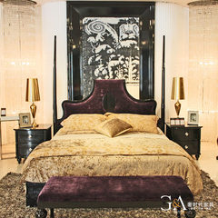 欧式床后现代双人床法式烤漆布艺床板式实木质柱子布床结婚床简约 1500mm*2000mm 双人床（布艺） 组装式架子床