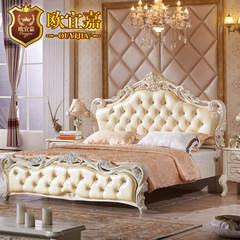 European style bed double bed solid wood bed European style furniture, marriage bed 1.8 meters bed, master bedroom luxury French Korean princess bed 1800mm*2000mm X01 bedroom 6 pieces + living room 3 pieces + dining room 5 pieces Box frame structure