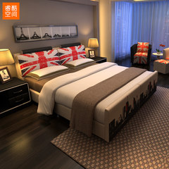 Large-sized apartment fashion fabric bed British flag cloth bed 1.8 detachable double bed bed 1592 Other 1.5 meter integral bed Assembled rack bed