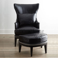 American style sofa chair stool high tiger European leisure club hotel room single leather sofa Single black