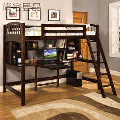 美式乡村全实木高架床高低床上下床书桌床书架组合床双层床定制 900mm*1900mm 高架床部分 更多组合形式