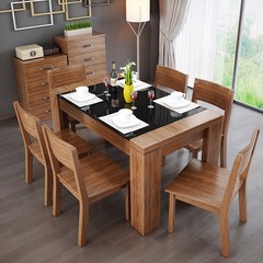 Simple modern glass dining table dining chair wood rectangular dining table are large-sized apartment a table and four chairs combination Table 1 +4 +1 Bench Chair