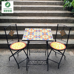 Green Mexico Mediterranean style outdoor dining chair suite hotel coffee shop designer dining table A table with two chairs