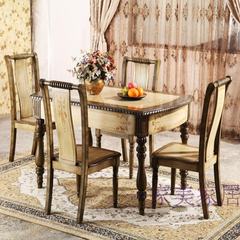 American table chair combination round table, solid wood 4 people, small family dining table, table West table Chair