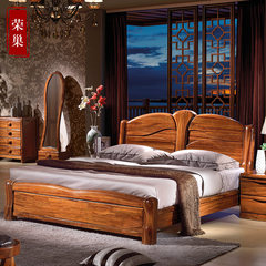 Rong Wujin wooden nest Wood New Chinese modern minimalist 1.5m marriage bed 1.8 meters double bedroom furniture 1500mm*2000mm 6831 solid wood bed (Wu Jinmu) Frame structure