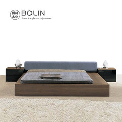 Japanese tatami bed wood modern minimalist black walnut wood wood bed 1.8 meters double oak furniture 1500mm*2000mm Quercus alba Frame structure
