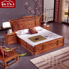 Rosewood furniture, double bed, rosewood bedroom, Chinese 1.8 meters, solid wood box, hedgehog, red sandalwood carving marriage bed 1500mm*2000mm Single bedside cabinet Frame structure