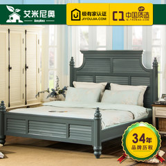 Amy Neo furniture, American country solid wood bed, 1.51.8 bedroom, idyllic Mediterranean blue double bed BL038 1500mm*2000mm Blue sky (Quan Shimu) Frame structure