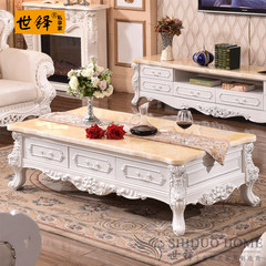 European style marble table, solid tea table, carved white tea table, living room, coffee table, TV cabinet Ready 3D deep carving: 0.8 meters square