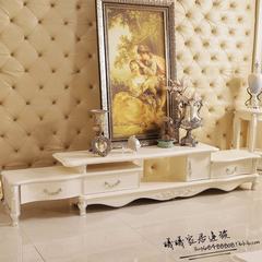 French European TV cabinet, tea table combination, solid wood drawer, telescopic cabinet, small apartment, living room, storage cabinet, short cabinet Assemble Ivory white (210-330) *45*40CM