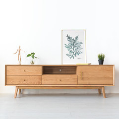Nordic solid wood TV cabinet, simple living room, coffee table, TV cabinet, 1.8 meter TV cabinet, oak Assemble 1.8 meters