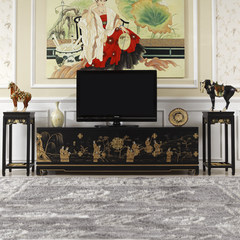 Ming and Qing Dynasty classical modern new Chinese black matte Painted Ladies solid wood cabinet cabinet film and television in the living room Ready Solid heap gold ladies