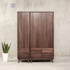 Mortal furniture, pure solid wood wardrobe, black walnut oak, Nordic simple Japanese style bedroom storage cabinet American Oak 2 door Assemble