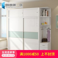 Sliding door wardrobe simple modern bedroom wardrobe door 1.8 meters multifunction closet storage cabinets (Khaki) 1.8 meters wardrobe + left cabinet 2 door Assemble