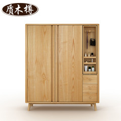 Nordic simple solid wood wardrobe, bedroom locker room, Japanese multi-function double door cabinet, mirror wardrobe Log color 2 door Assemble