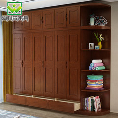 Solid wood wardrobe, 3456 Chinese style integral wooden wardrobe, sliding door, custom wardrobe, modern bedroom furniture Wardrobe with drawers (color notes) 4 door Assemble