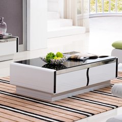 High grade baking coffee table, tempered glass surface, modern simple living room, black and white coffee table furniture 825# Ready Coffee table (130*70*38cm)