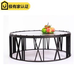 European style personalized iron coffee table, RETRO art, solid wood coffee table, round table, living room, creative Rome digital fashion Ready 90*90*45