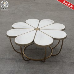 Simple creative living room of modern American stainless steel tea table shaped marble tea table Nordic large-sized apartment Ready Jazz white champagne