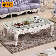 Large European style living room, coffee table, solid wood carved tea table, sofa matching coffee table, combined glass table, tea table Assemble 3D deep carving: 0.8 meters square