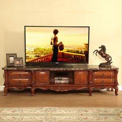 European style marble TV cabinet, coffee table, retro American TV cabinet, French wood color oak cabinet Assemble Rainforest marble